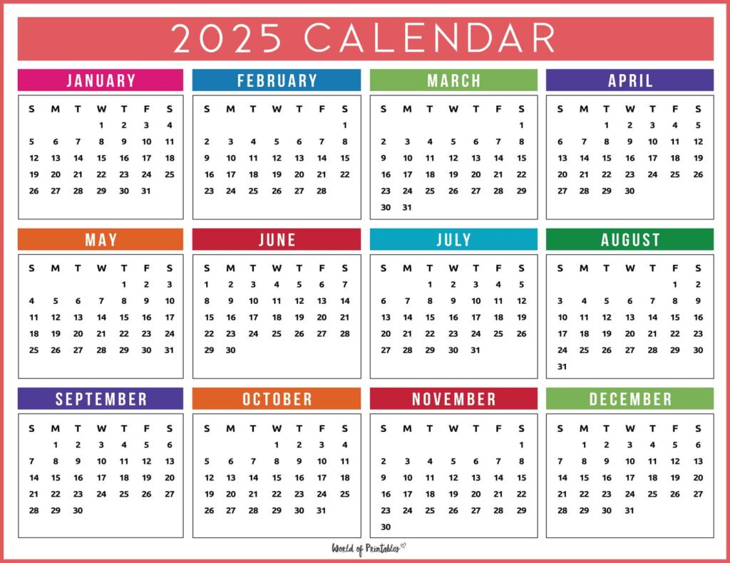 2025 Year Calendars - 70 Best Printables - World Of Printables within Printable Color Calendar 2025