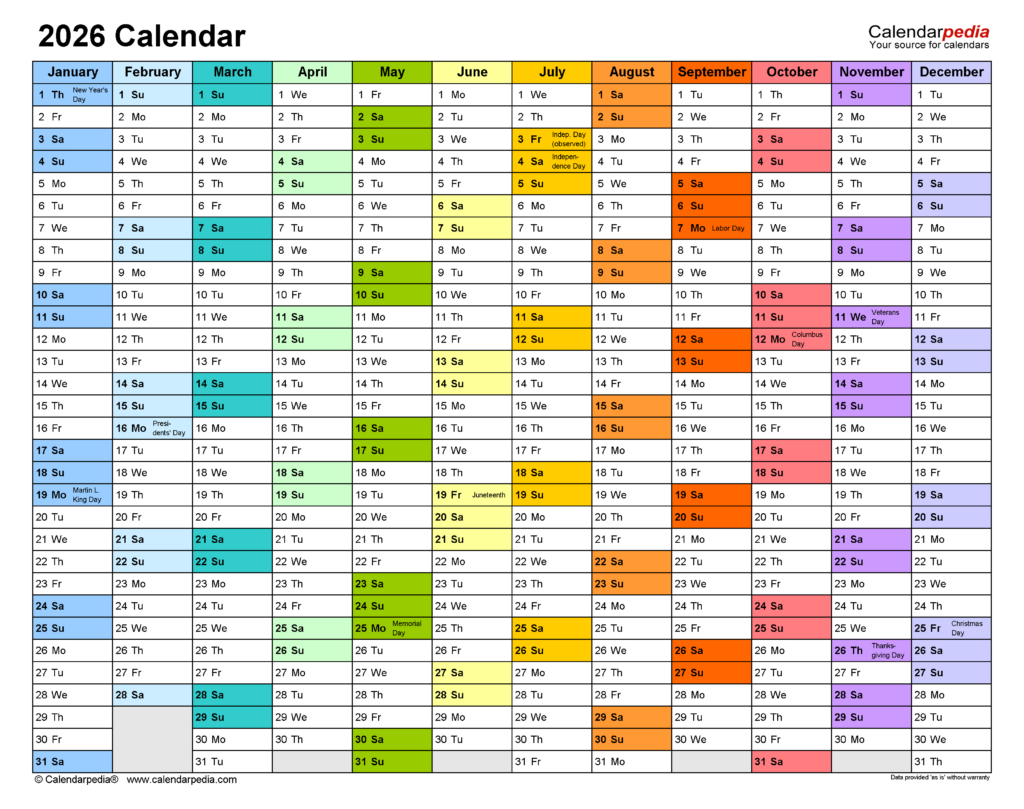 Free Printable 2026 Employee Attendance Calendar