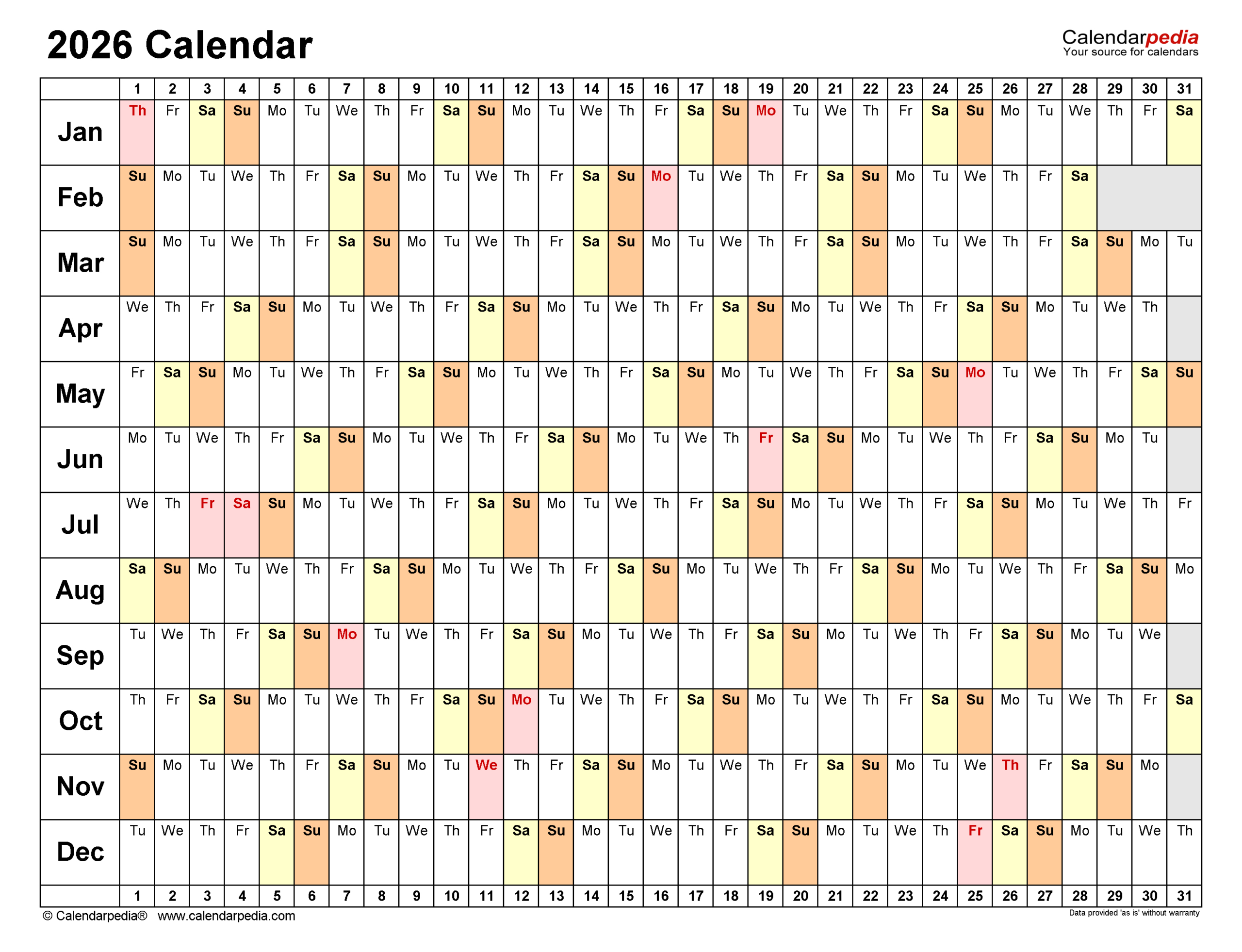 2026 Calendar - Free Printable Excel Templates - Calendarpedia throughout Free Printable 2026 Employee Attendance Calendar