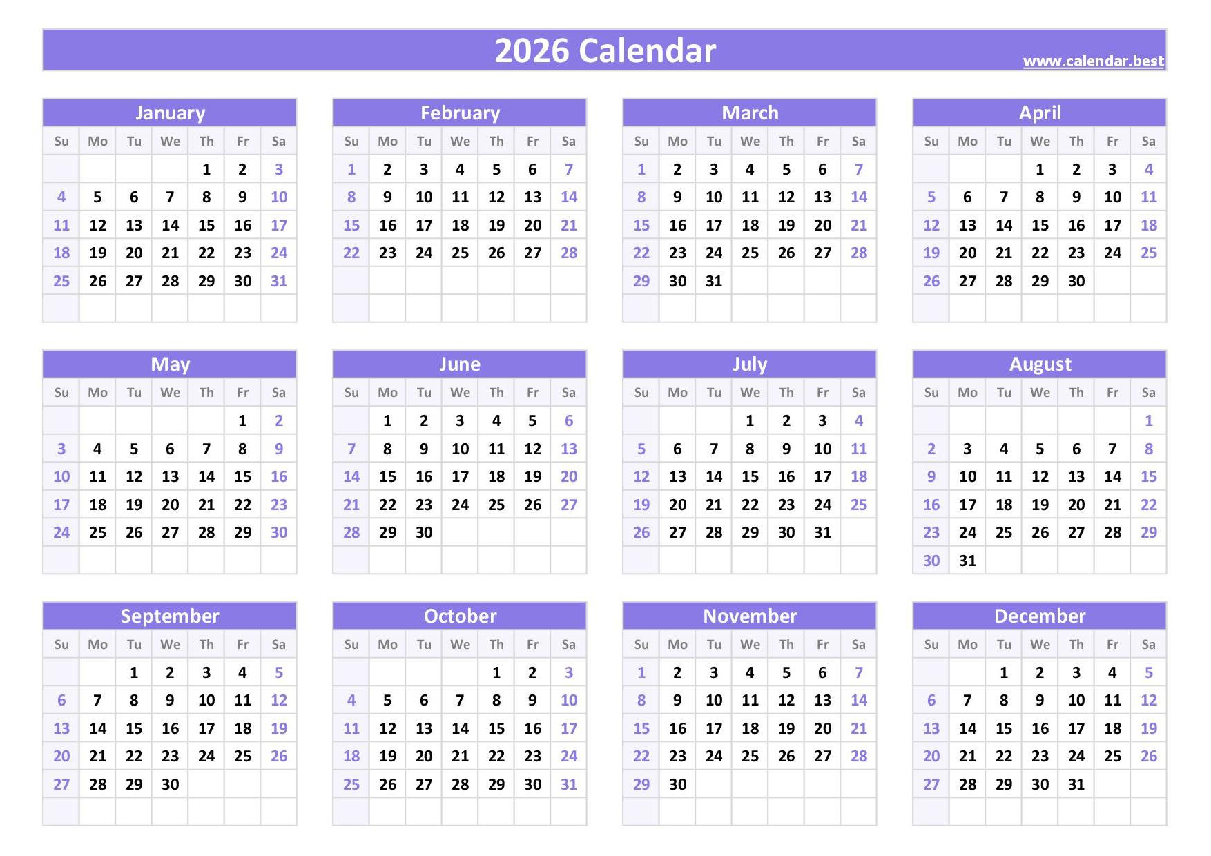 2026 Calendar With Week Numbers for 2026 and 2026 Calendar Printable