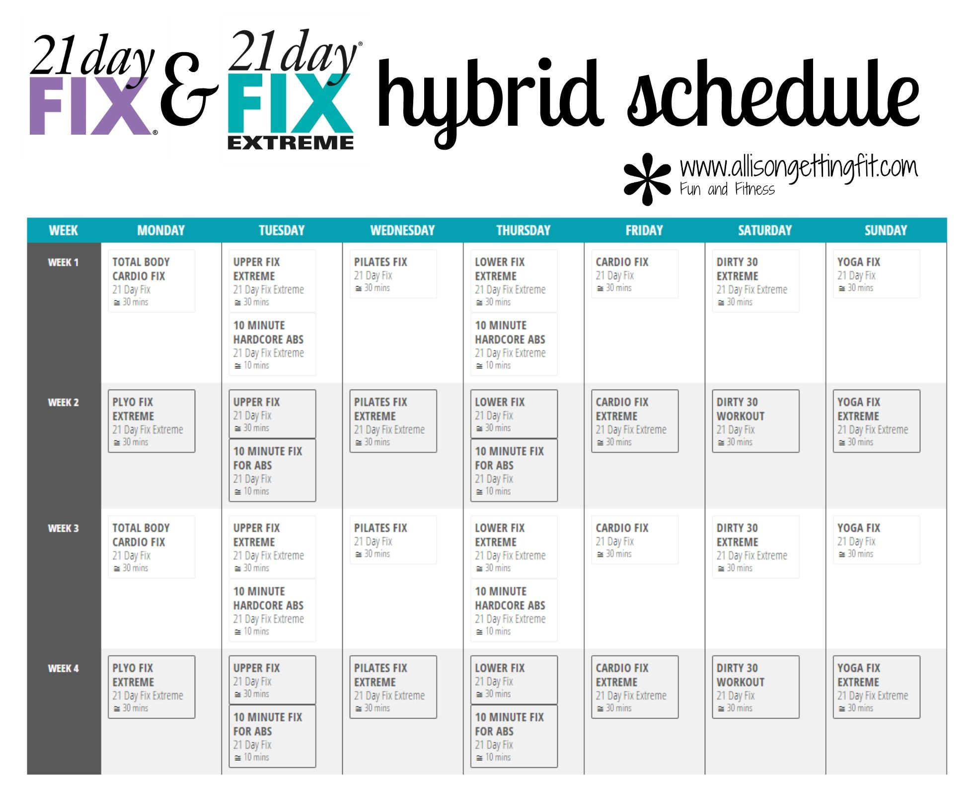 21 Day Fix And 21 Day Fix Extreme Hybrid within 21 Day Fix Extreme Calendar Printable