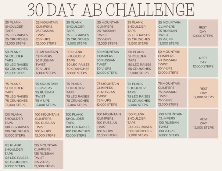 30 Day Ab Challenge Calendar Printable