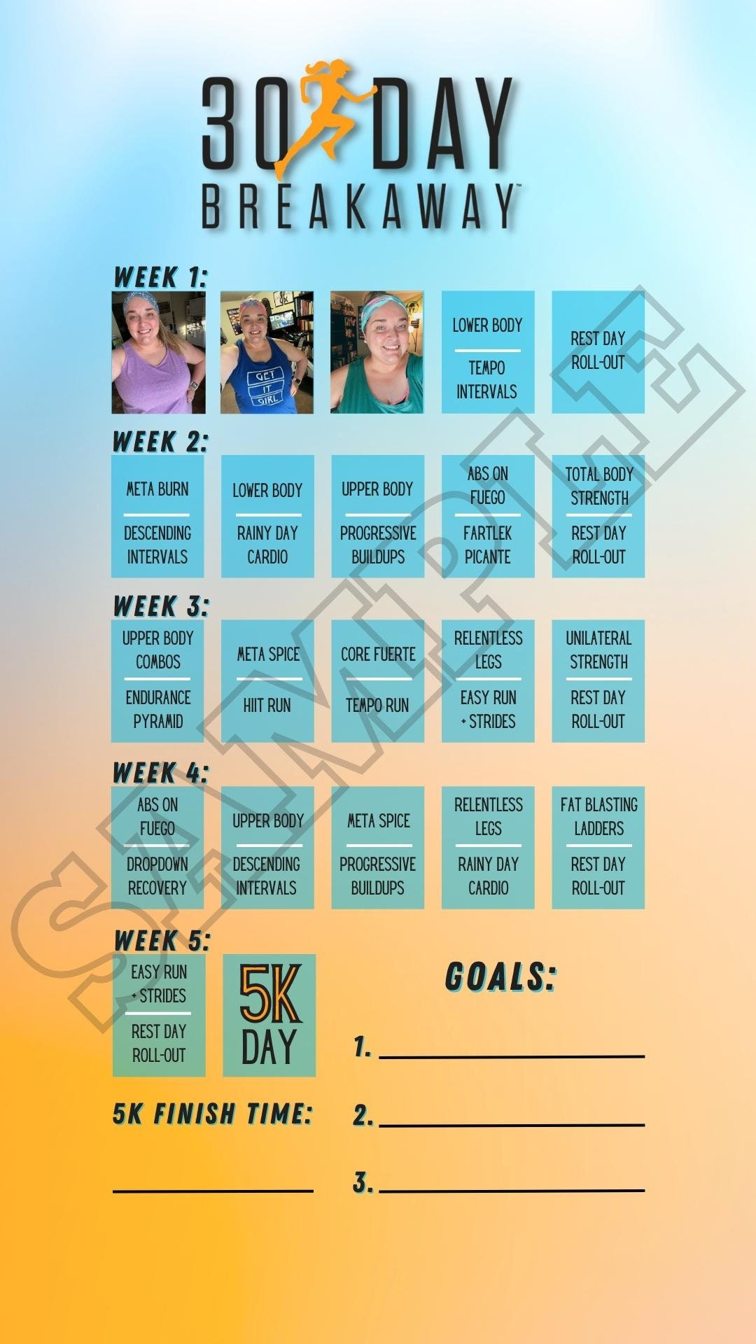 30 Day Breakaway Sweaty Selfie Tracker Bodi Tracker Social Media in 30 Day Breakaway Calendar Printable