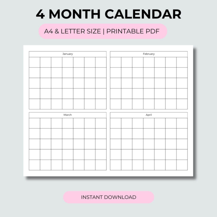 4 Month Printable Calendar