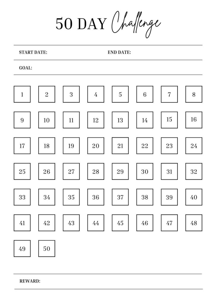 50 Day Countdown Calendar Printable