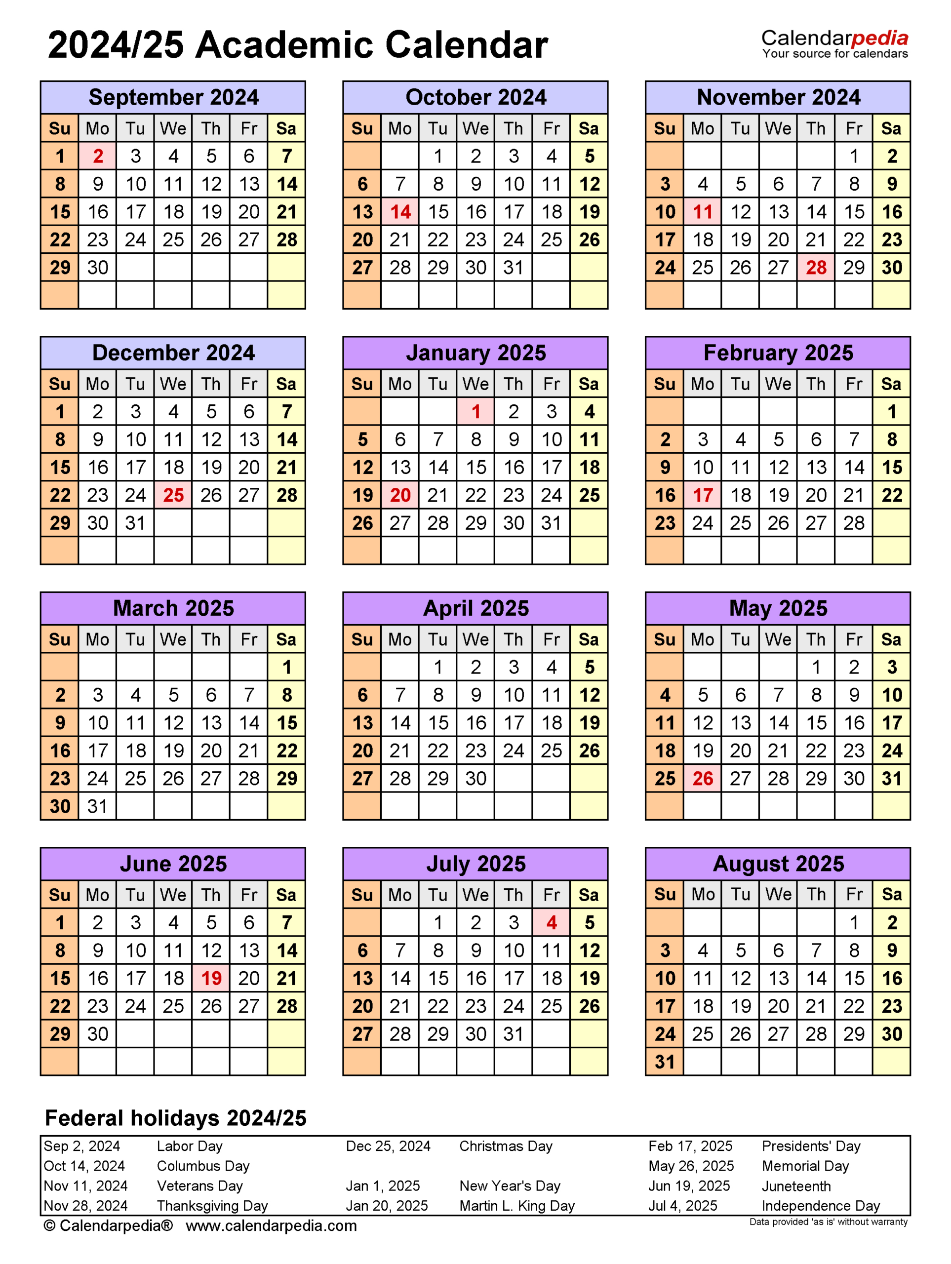 Academic Calendars 2024/2025 - Free Printable Pdf Templates in Asu Calendar 2025 Printable