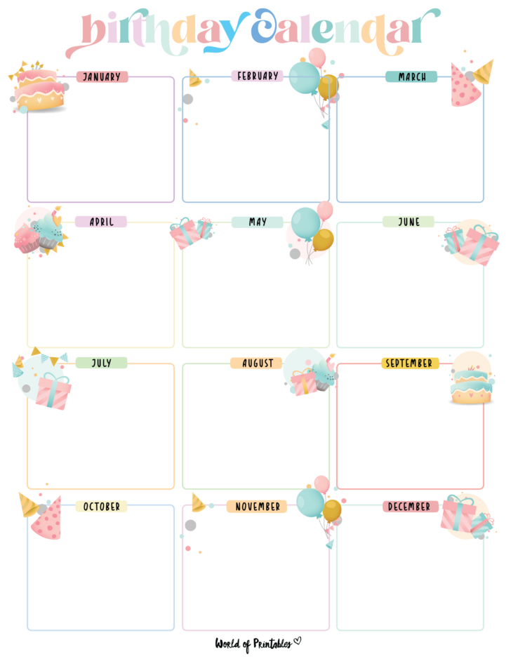 Blank Birthday Calendar 2025 Printable