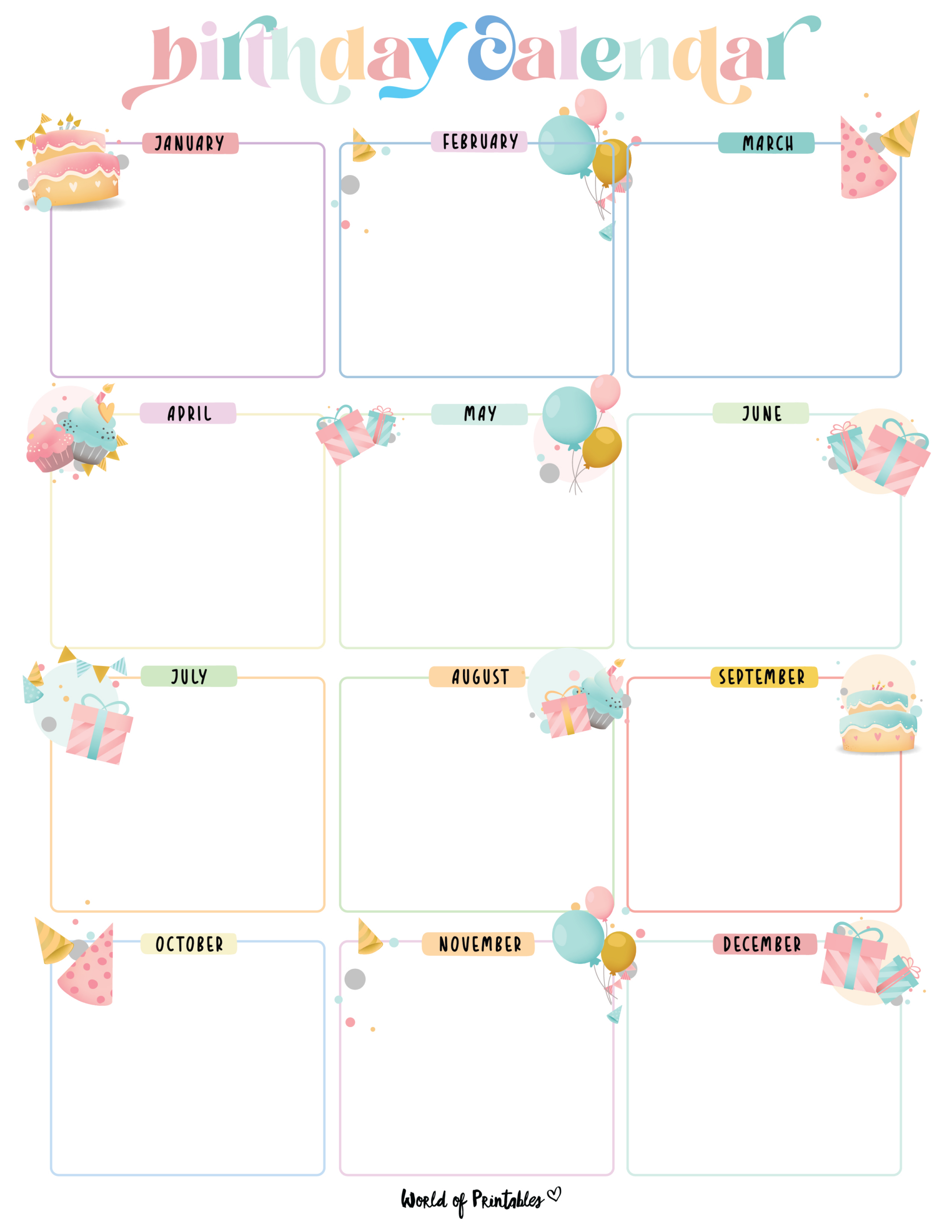 Birthday Calendars - World Of Printables inside Blank Birthday Calendar 2025 Printable