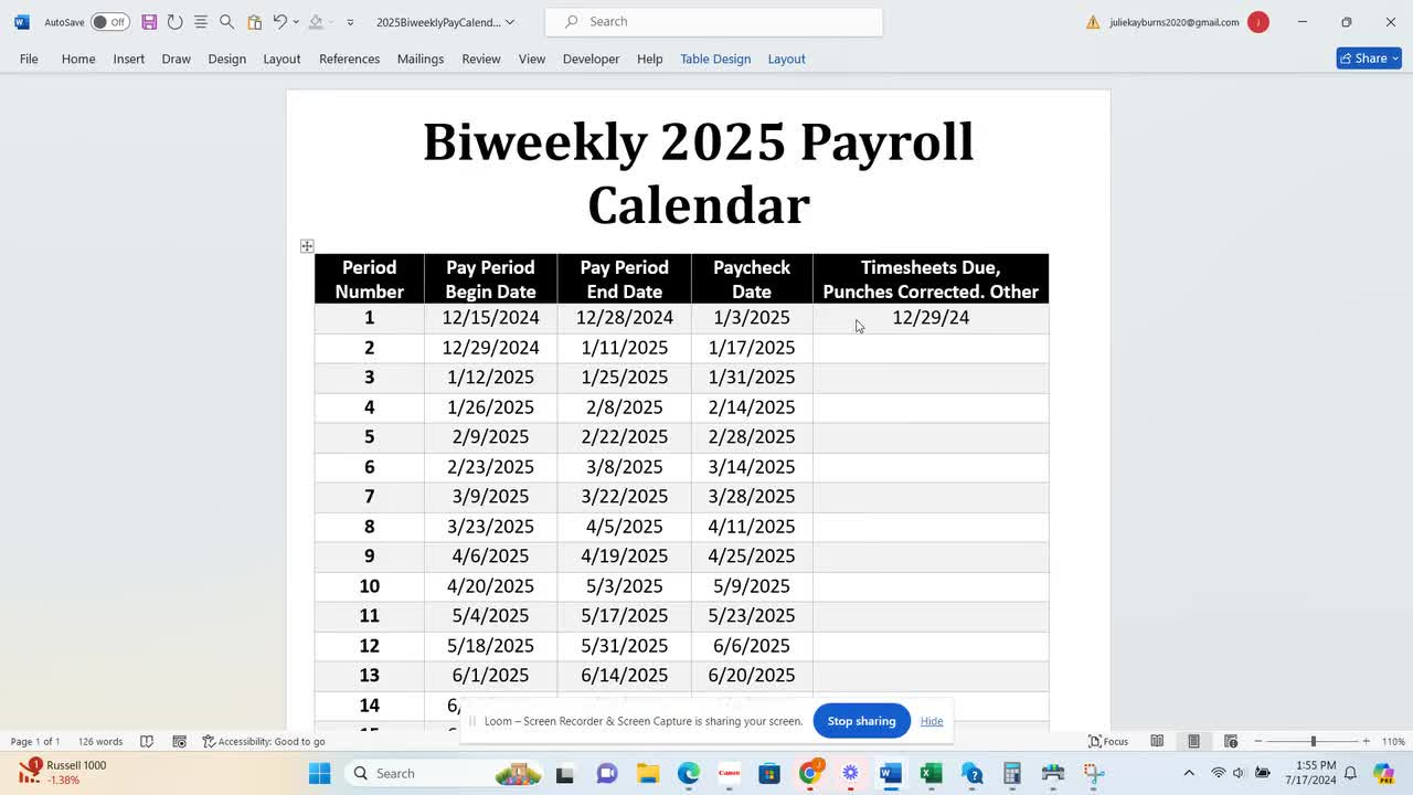 Biweekly Payroll Calendar 2025 | Ms Editable Word, Excel | Pay Period Start &amp;amp; End Date | Paycheck Schedule | Employee Compensation pertaining to Bi Weekly Calendar 2025 Printable