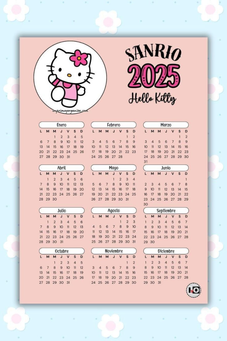 12 Month Free Printable Hello Kitty Calendar 2025