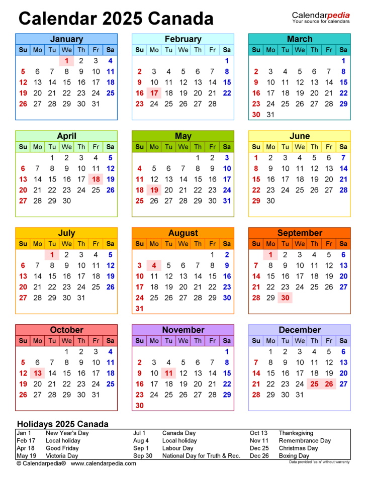 2025 Calendar Canada Printable