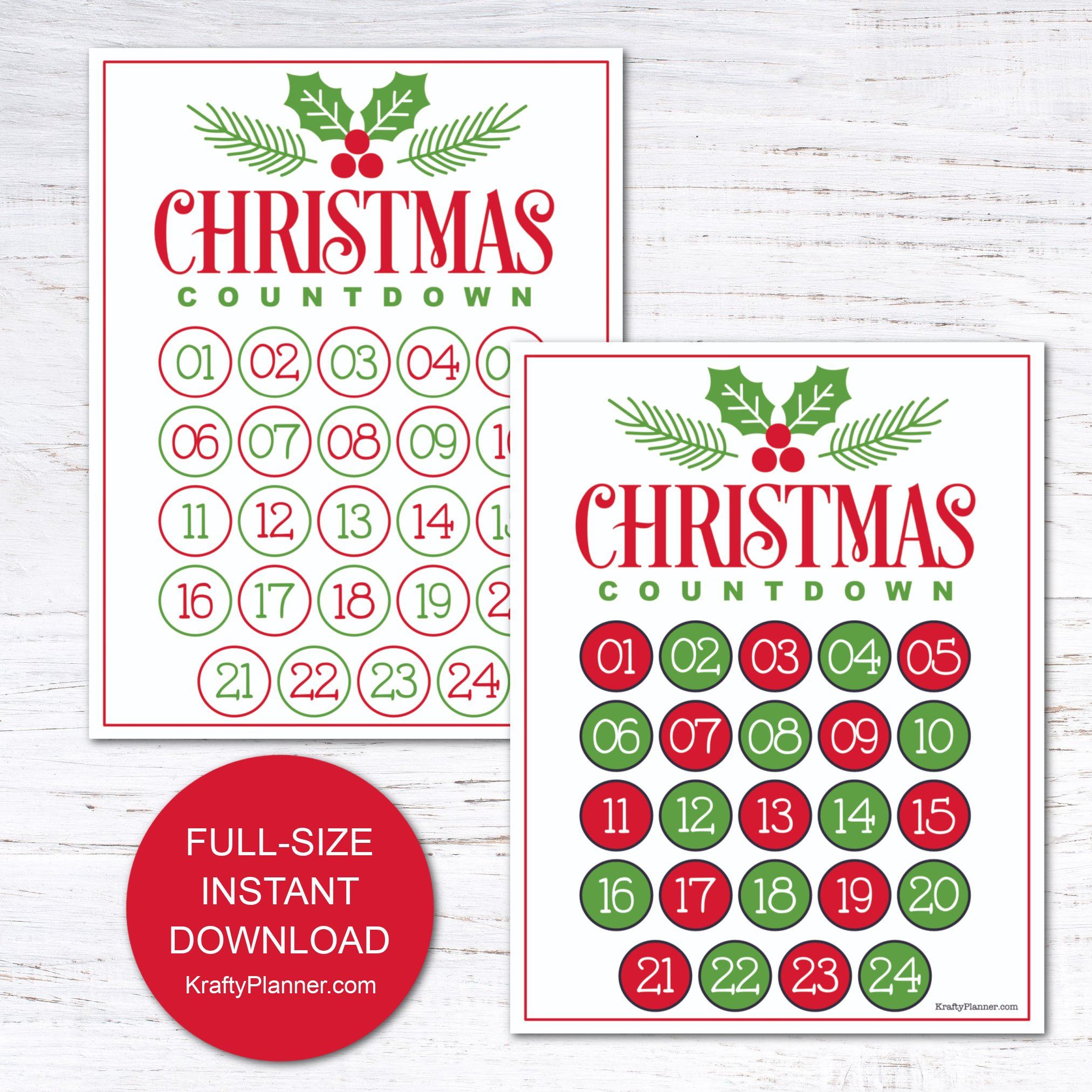 Christmas Countdown Advent Calendar {Free Printable} — Krafty Planner for Free Printable Christmas Countdown Calendar 2025 Printable