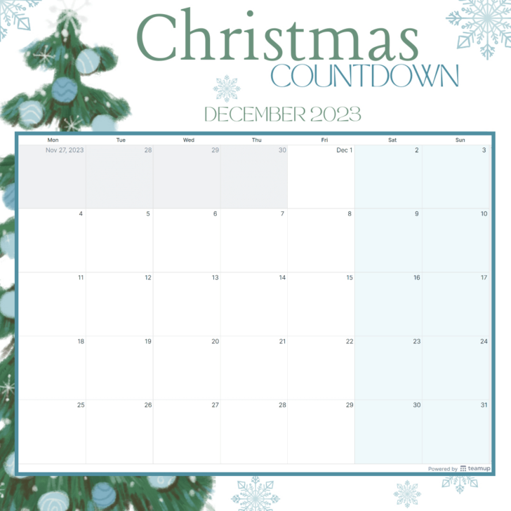 Christmas Calendar 2025 Countdown Printable