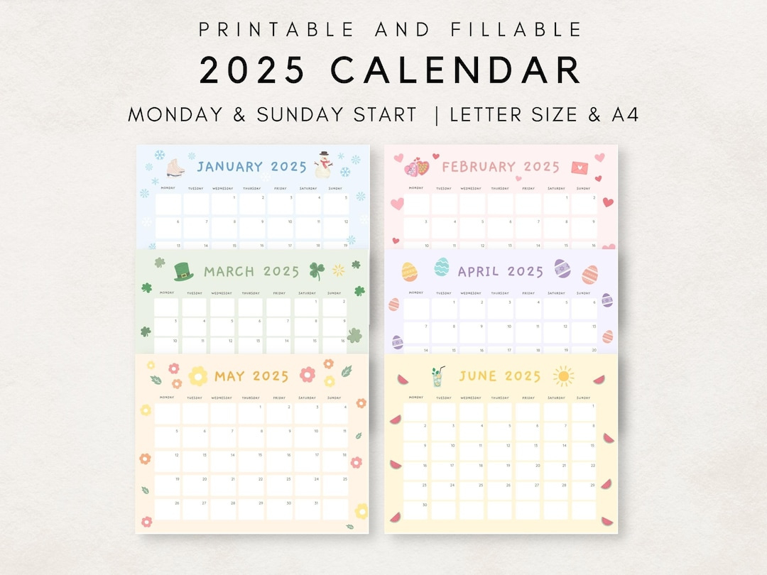 Cute 2025 Calendar Printable, Monthly Calendar 2025, 2025 Planner inside 2025 Cute Calendar Printable