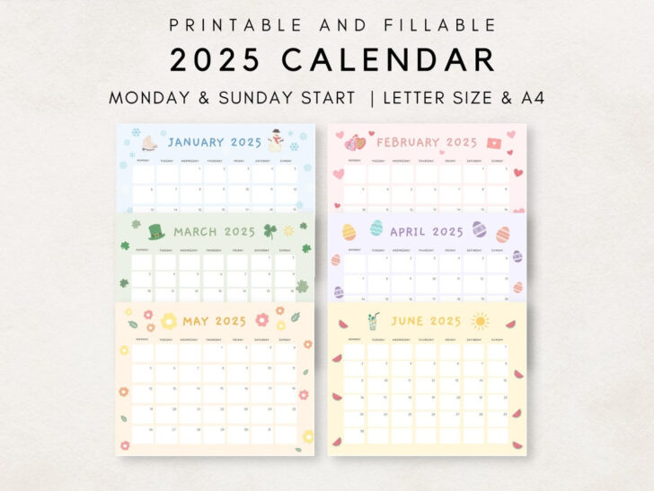 Cute Monthly Printable Calendar 2025