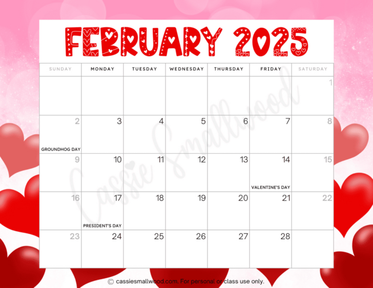 February 2025 Calendar Printable with Holidays