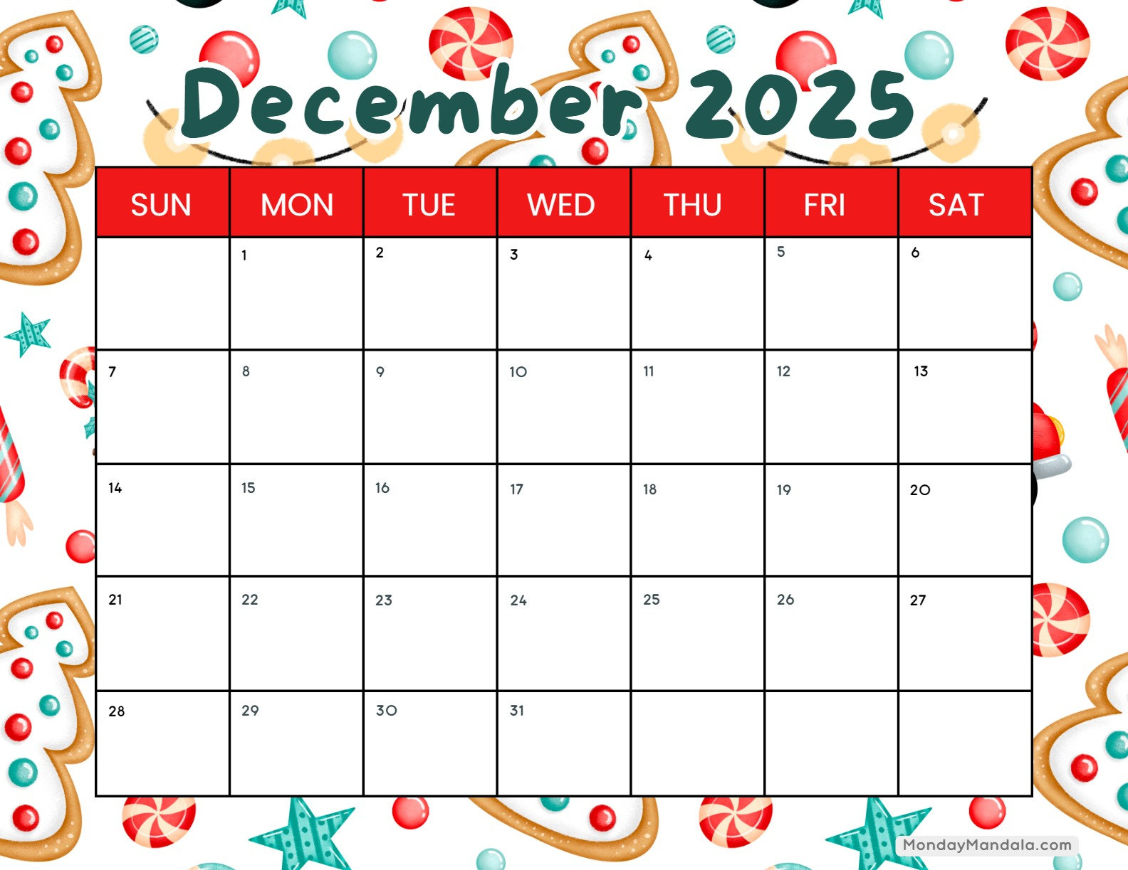 December 2025 Calendar (52 Free Pdf Printables) for Free Advent Calendar 2025 Printables