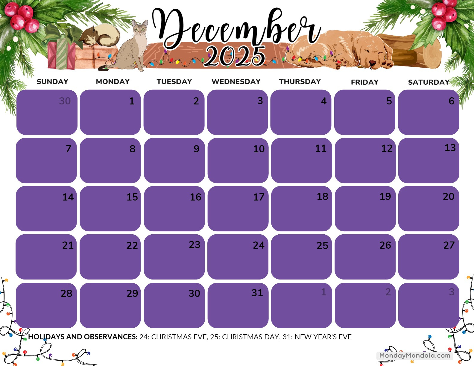 December 2025 Calendar (52 Free Pdf Printables) intended for Advent Calendar 2025 Printable