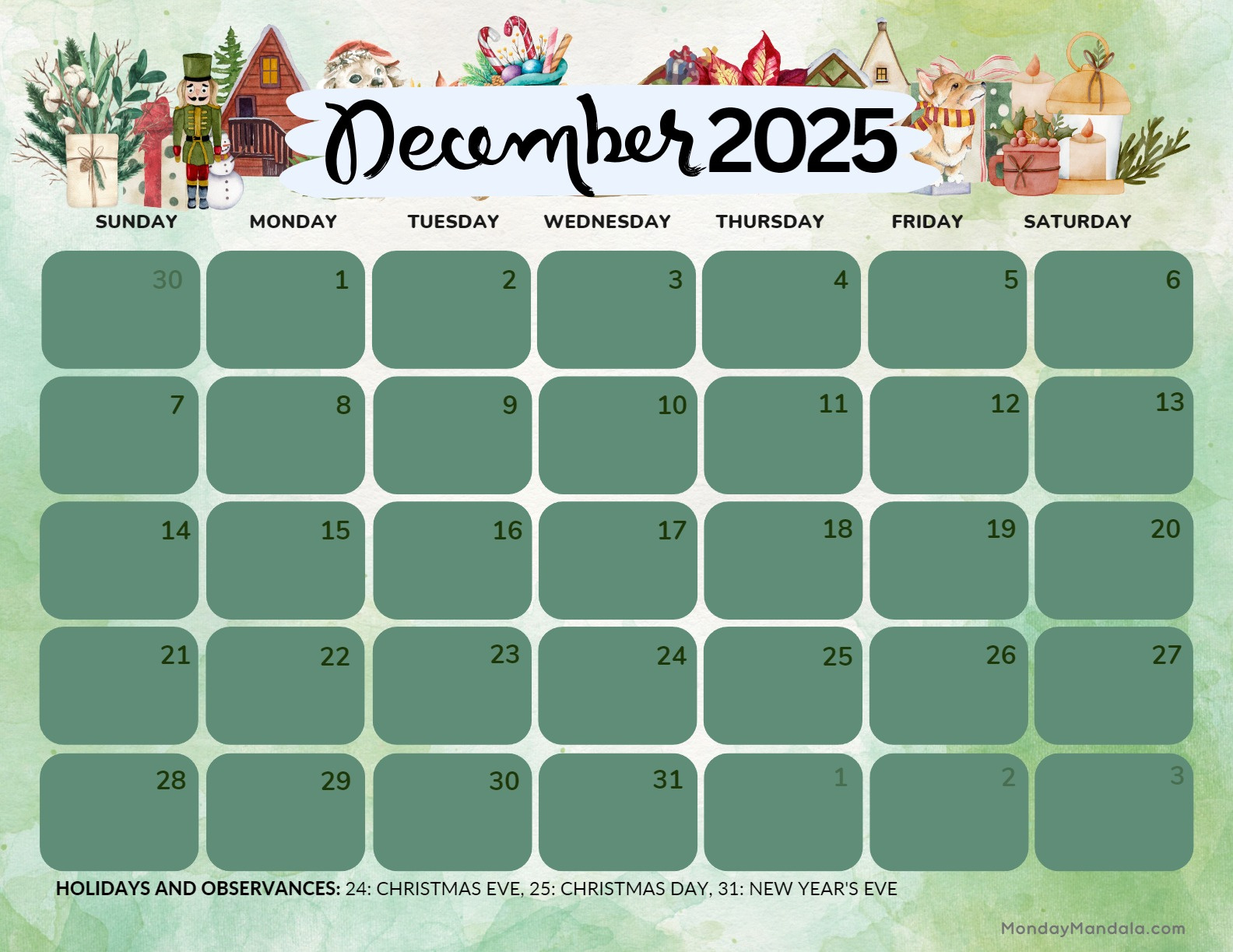 December 2025 Calendar (52 Free Pdf Printables) pertaining to Advent Calendar 2025 Printable Free