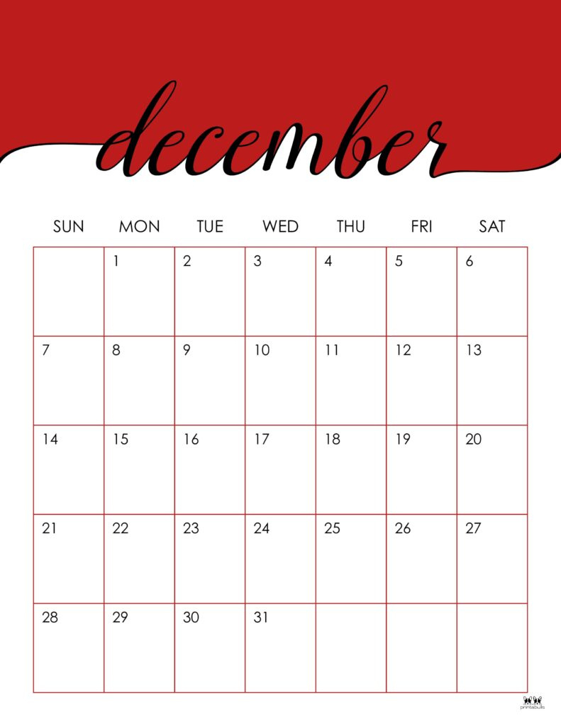 December 2025 Calendars - 107 Free Printables | Printabulls for Advent Calendar 2025 Printable Free