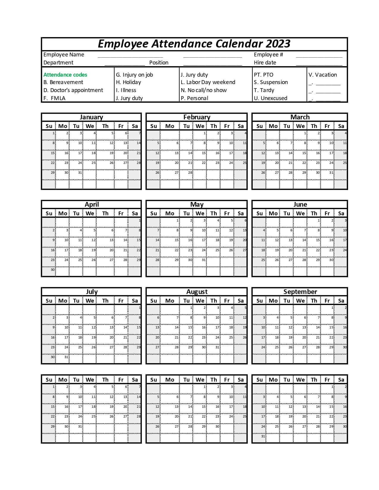 Employee Attendance Calendar | Leave Board with regard to 2025 Attendance Calendar Printable