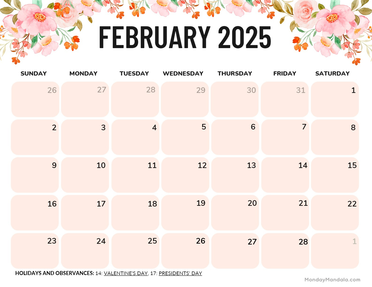 February 2025 Calendar (52 Free Pdf Printables) pertaining to February 2025 Calendar Free Printable