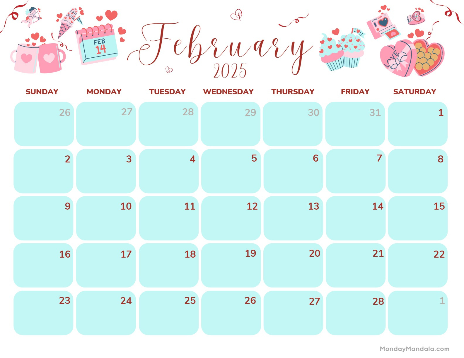 February 2025 Calendar (52 Free Pdf Printables) with regard to February 2025 Calendar Free Printable