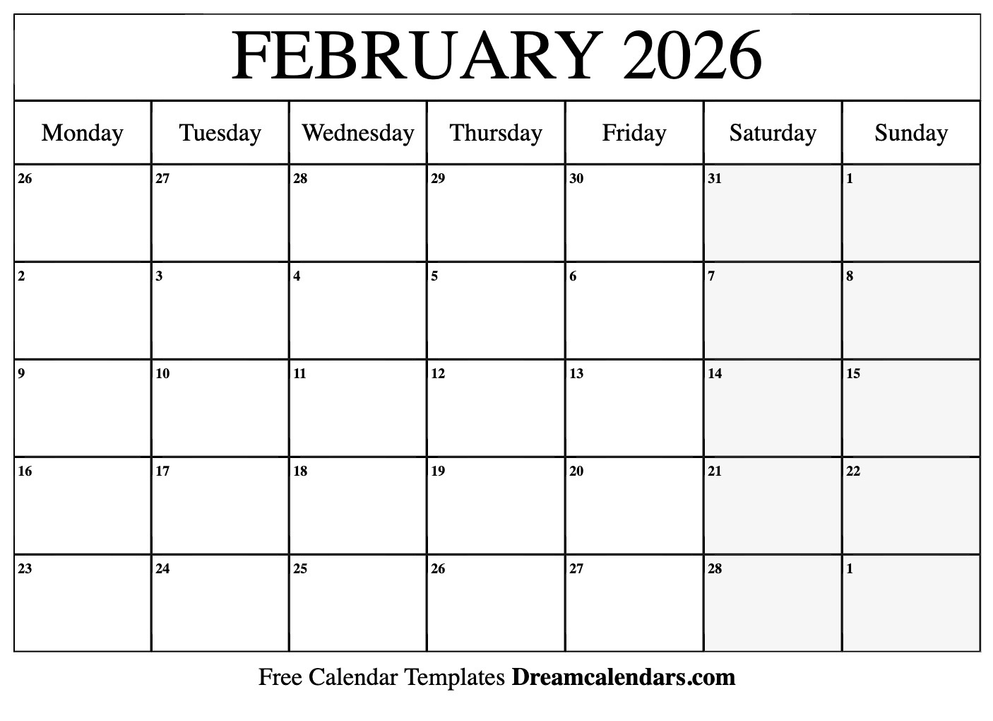 February 2026 Calendar - Free Printable With Holidays And Observances inside Feb 2026 Calendar Printable