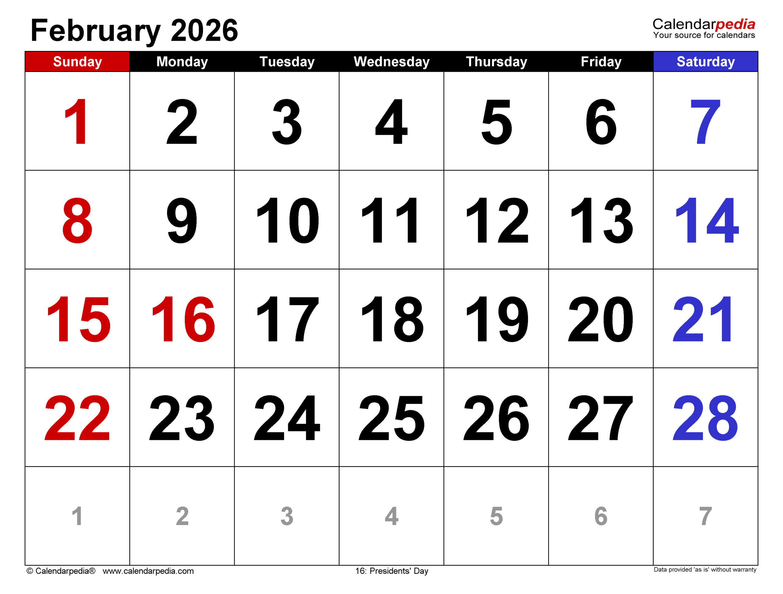 February 2026 Calendar | Templates For Word, Excel And Pdf for February 2026 Calendar with Holidays Printable