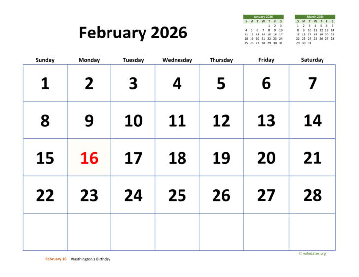 Feb 2026 Calendar Printable