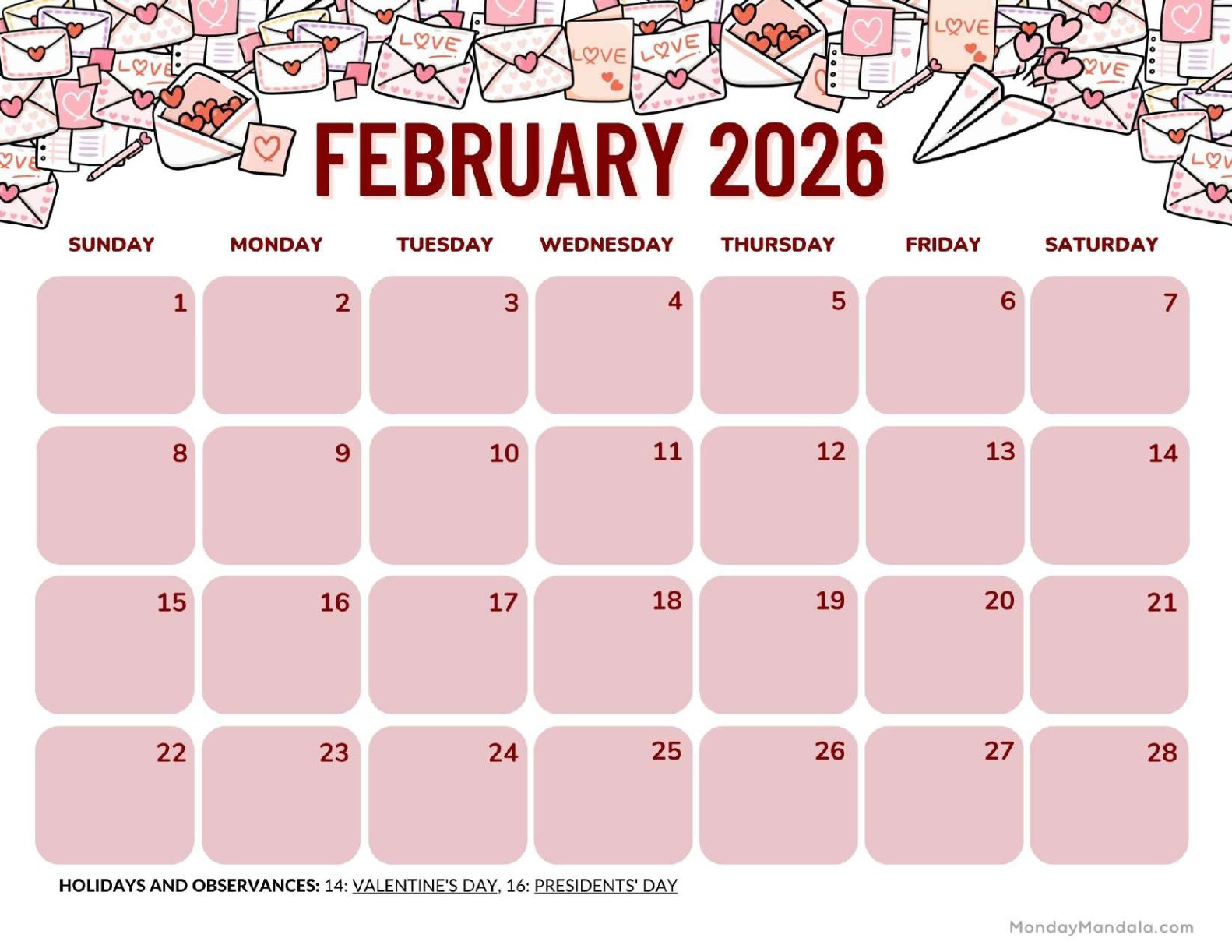 February 2026 Calendars (Free Pdf Printables) for Feb 2026 Calendar Printable