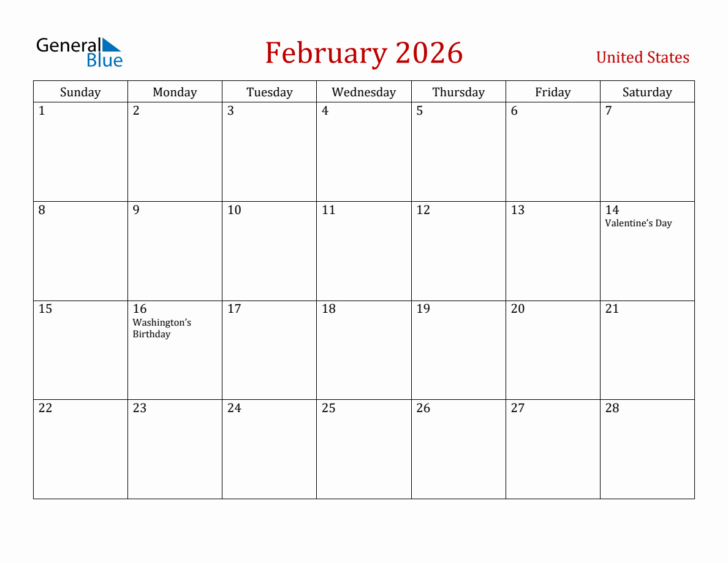 February 2026 Calendar with Holidays Printable