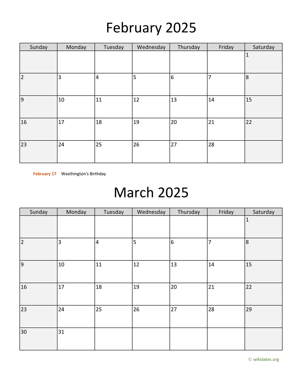 February And March 2025 Calendar | Wikidates regarding February And March 2025 Calendar Printable