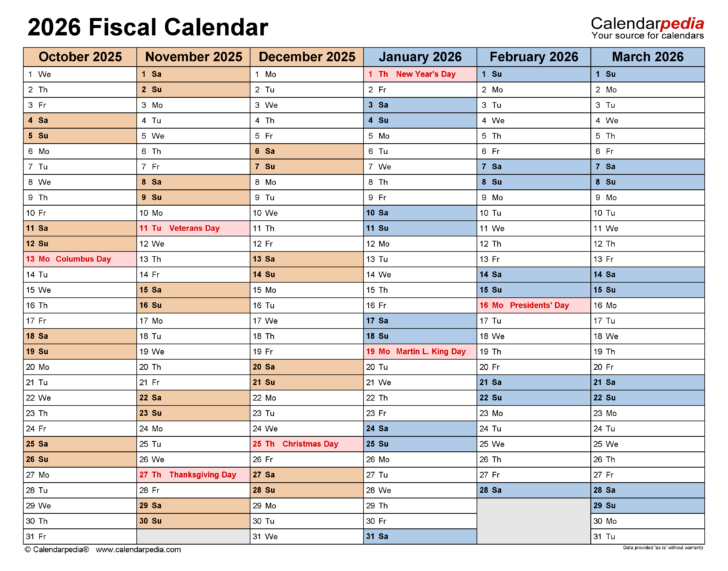 Fiscal Year 2026 Calendar Printable