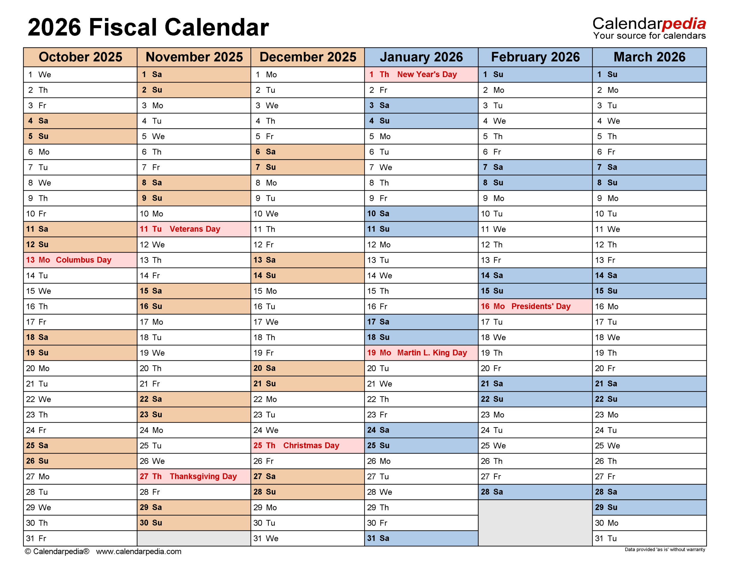 Fiscal Calendars 2026 - Free Printable Word Templates regarding Fiscal Year 2026 Calendar Printable