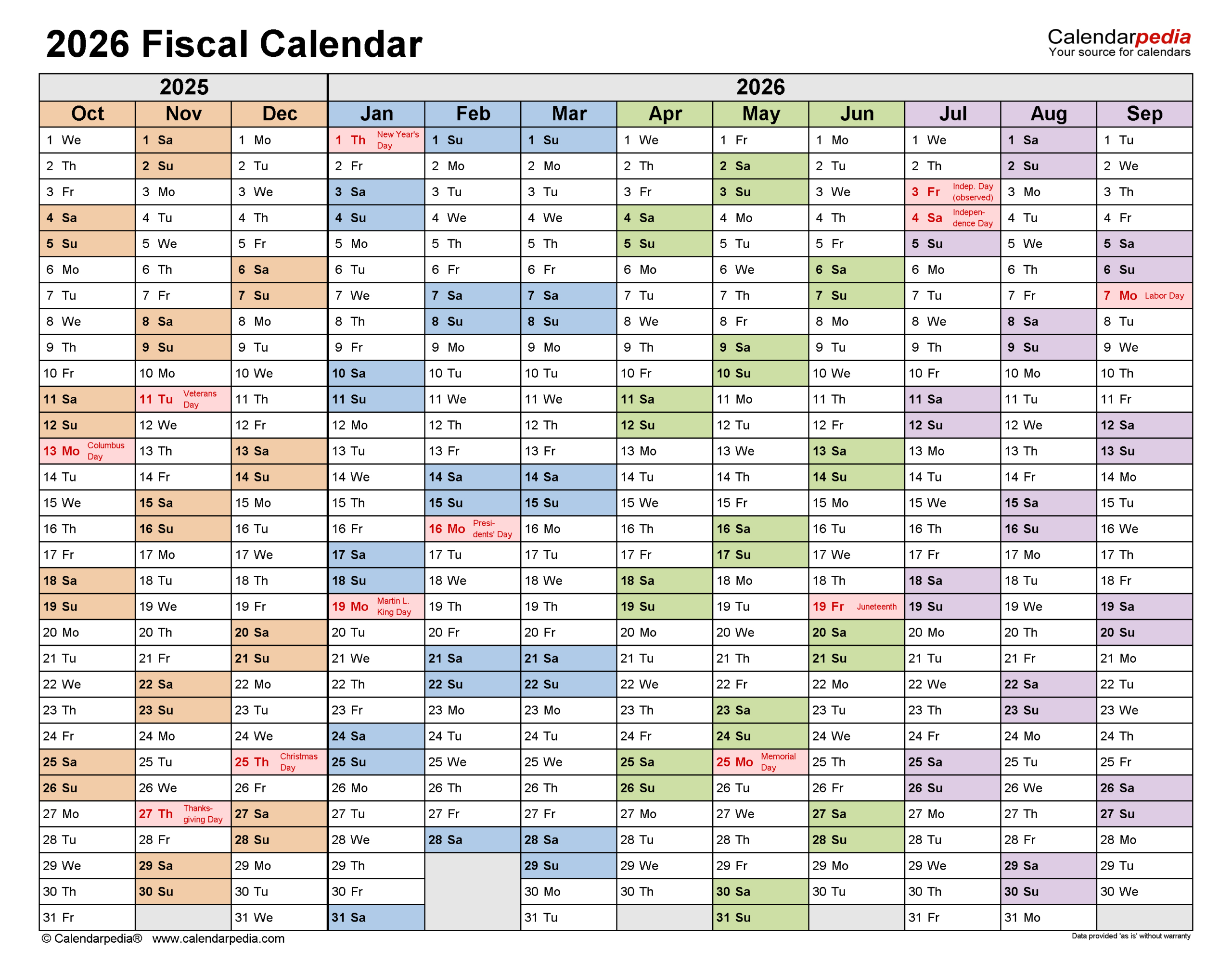 Fiscal Calendars 2026 - Free Printable Word Templates within Fiscal Year 2026 Calendar Printable