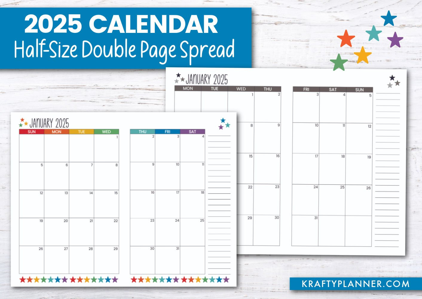 Free 2025 Calendar: Half-Size Landscape — Krafty Planner in 2025 Printable Monthly Calendar Pages