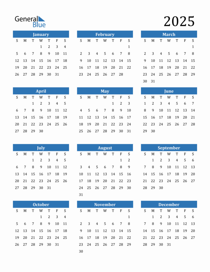 Printable 2025 Calendar Year