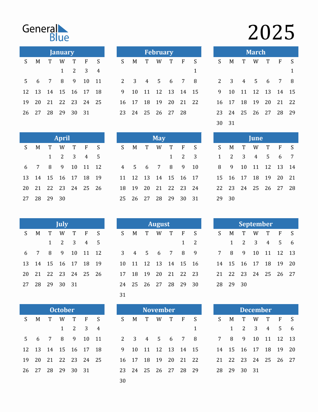 Free 2025 Calendars In Pdf, Word, Excel throughout 2025 Year Free Printable Calendar