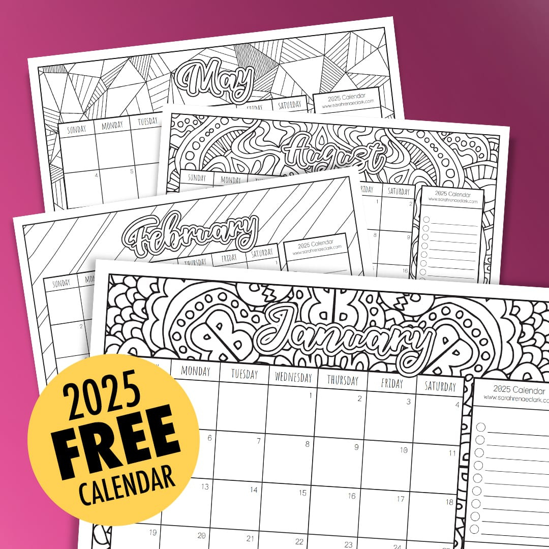 Free 2025 Printable Coloring Calendar -Sarah Renae Clark for 2025 Printable Coloring Calendar