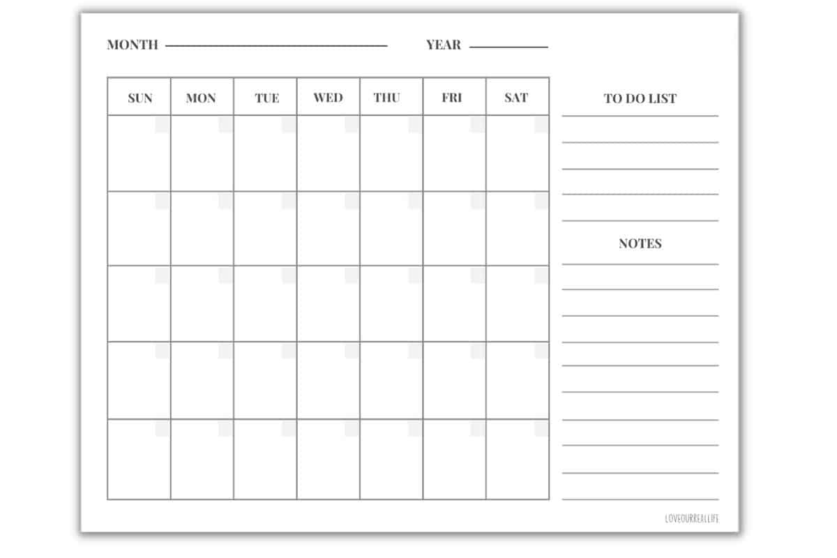 Free Blank Undated Monthly Calendar Printable Template ⋆ Love Our in Free Printable Blank Calender