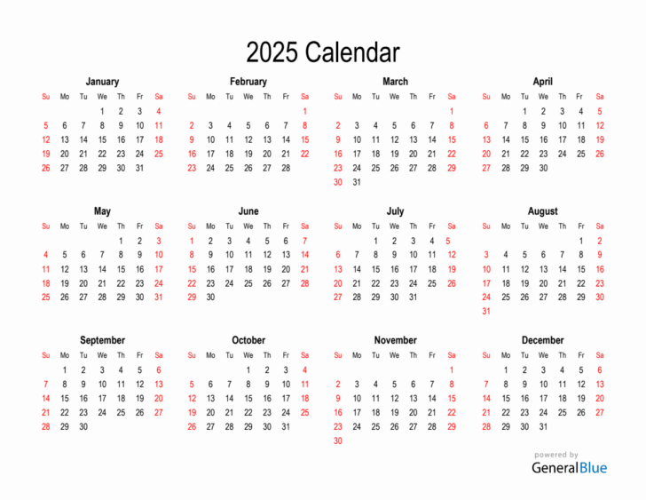 2025 Calendar Horizontal Printable