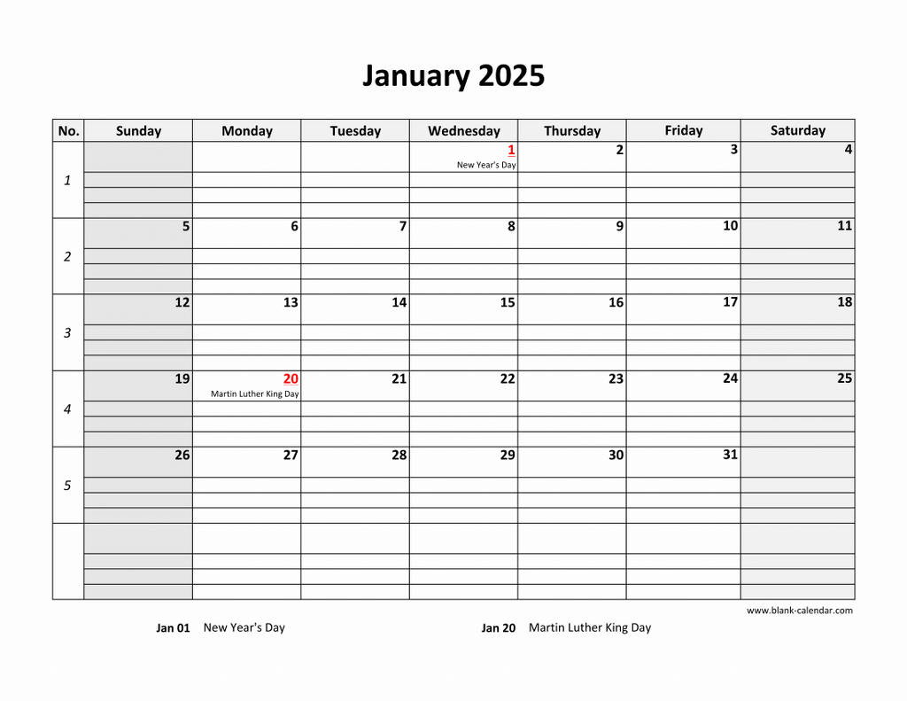 Free Download Printable Calendar 2025, Large Box Grid, Space For Notes for Printable Monthly Calendar With Lines 2025