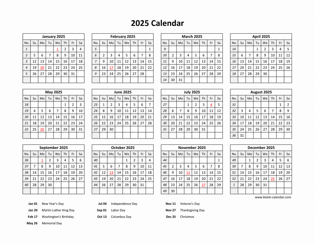 Free Download Printable Calendar 2025 With Us Federal Holidays regarding 2025 Calendar Printable with Federal Holidays