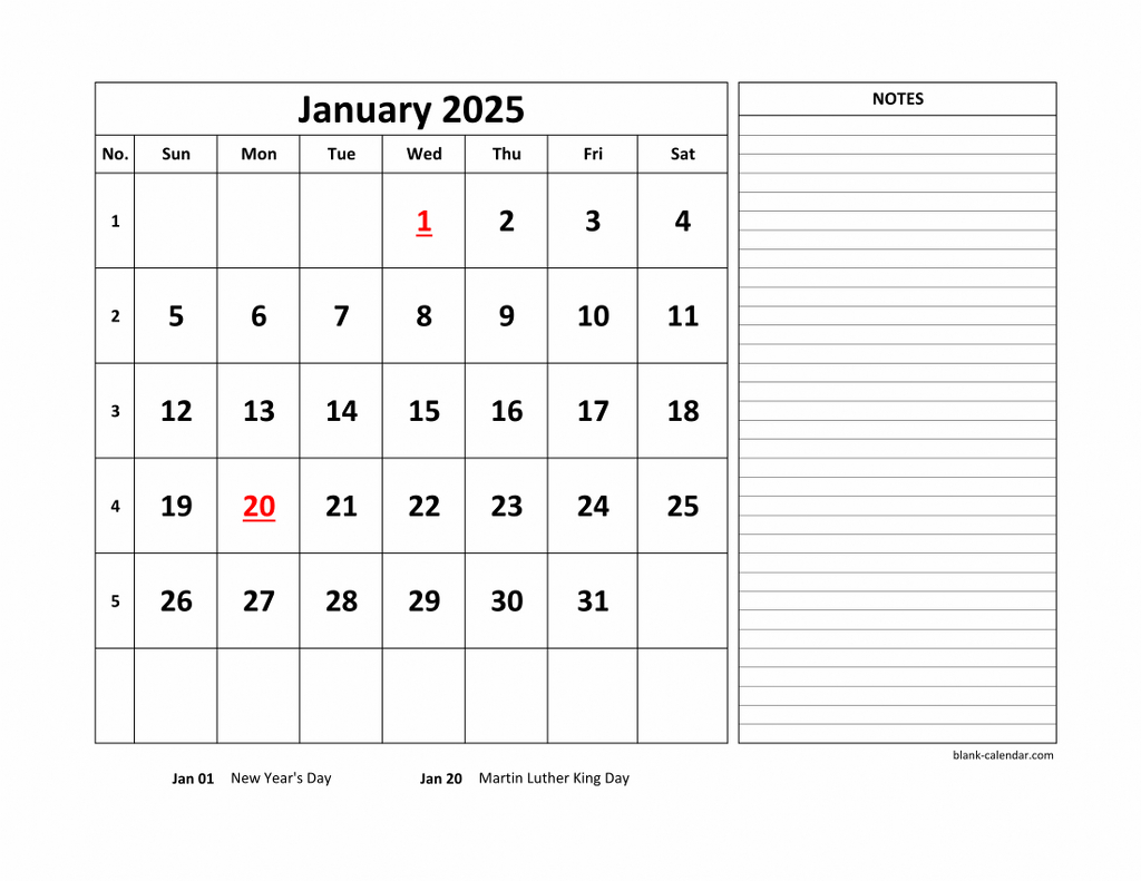 Free Download Printable January 2025 Calendar, Large Space For inside Printable Appointment Calendar 2025