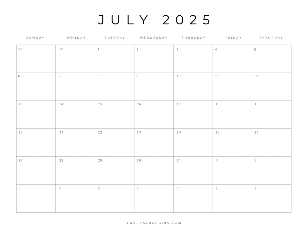 Free Printable 2025 Blank Calendar Templates (All 12 Months) for 2025 17 Calendar Printable