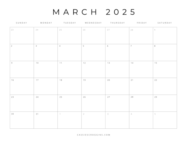 Printable Blank March Calendar 2025