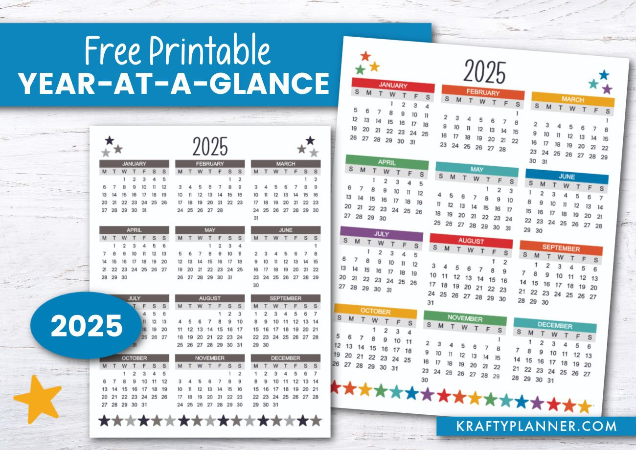 Free Printable 2025 Year-At-A-Glance — Krafty Planner throughout 2025 Year at a Glance Calendar Free Printable