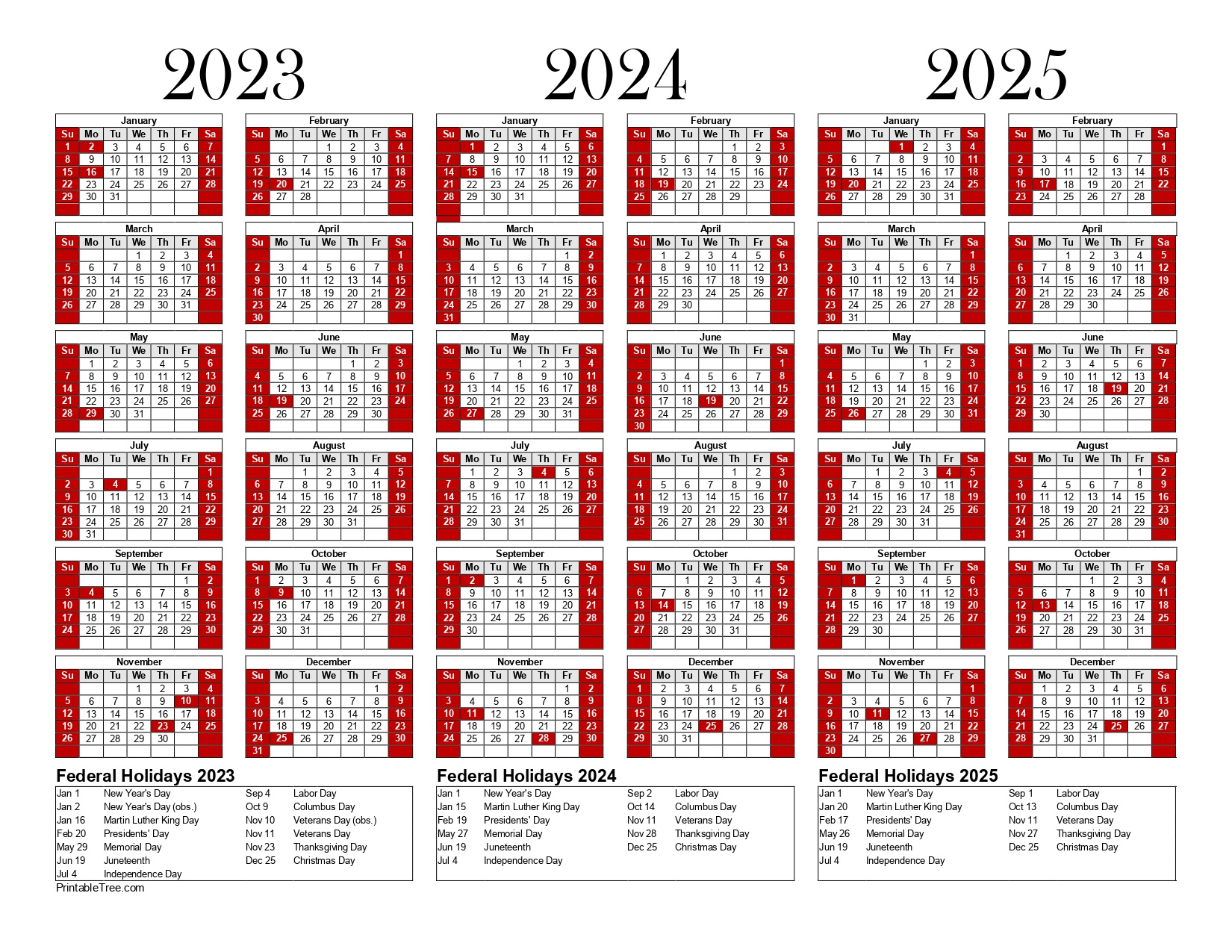 Free Printable 3 Year Calendar 2023, 2024 &amp;amp; 2025 Pdf Templates throughout Printable 3 Year Calendar 2025