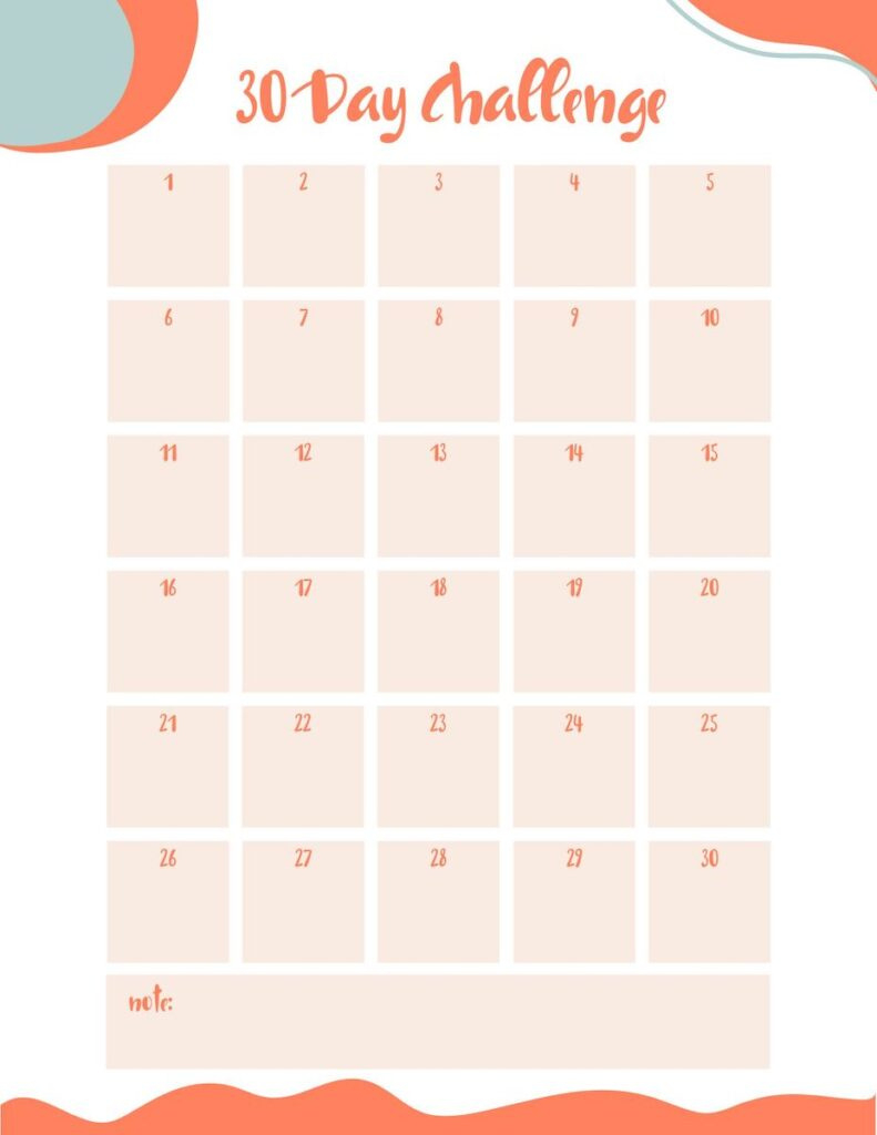 Free Printable 30 Day Challenge Calendar - Originalmom for 30 Day Blank Calendar Printable